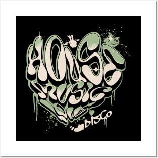 HOUSE MUSIC - Graffiti Love Heart (army green) Posters and Art